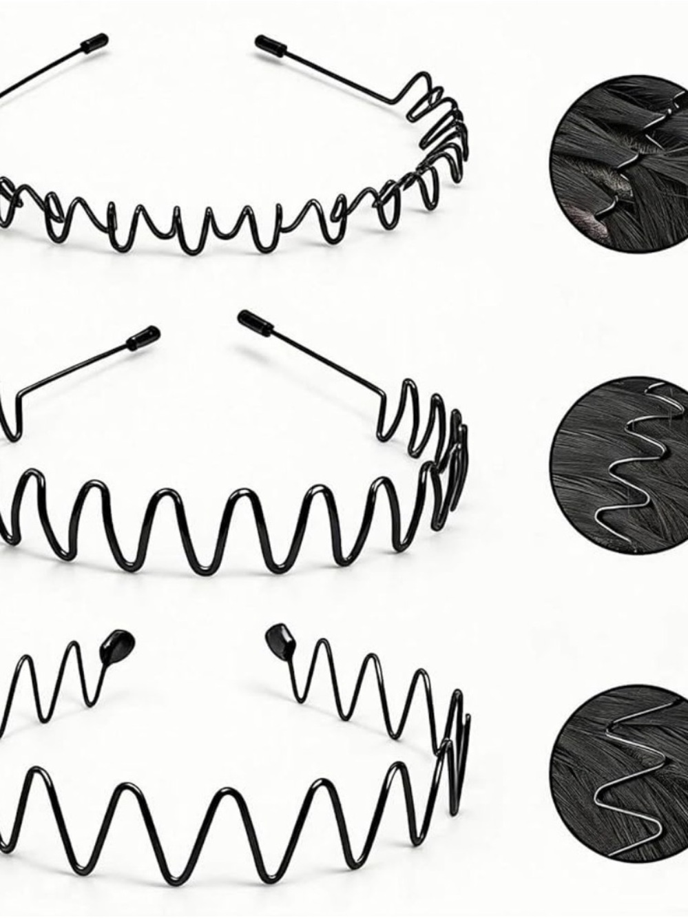 Flexible Black Zigzag Metal Headbands - Unbranded - 3 pack